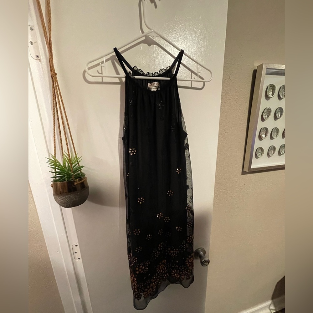 Floral bronze and black sequin cocktail dress